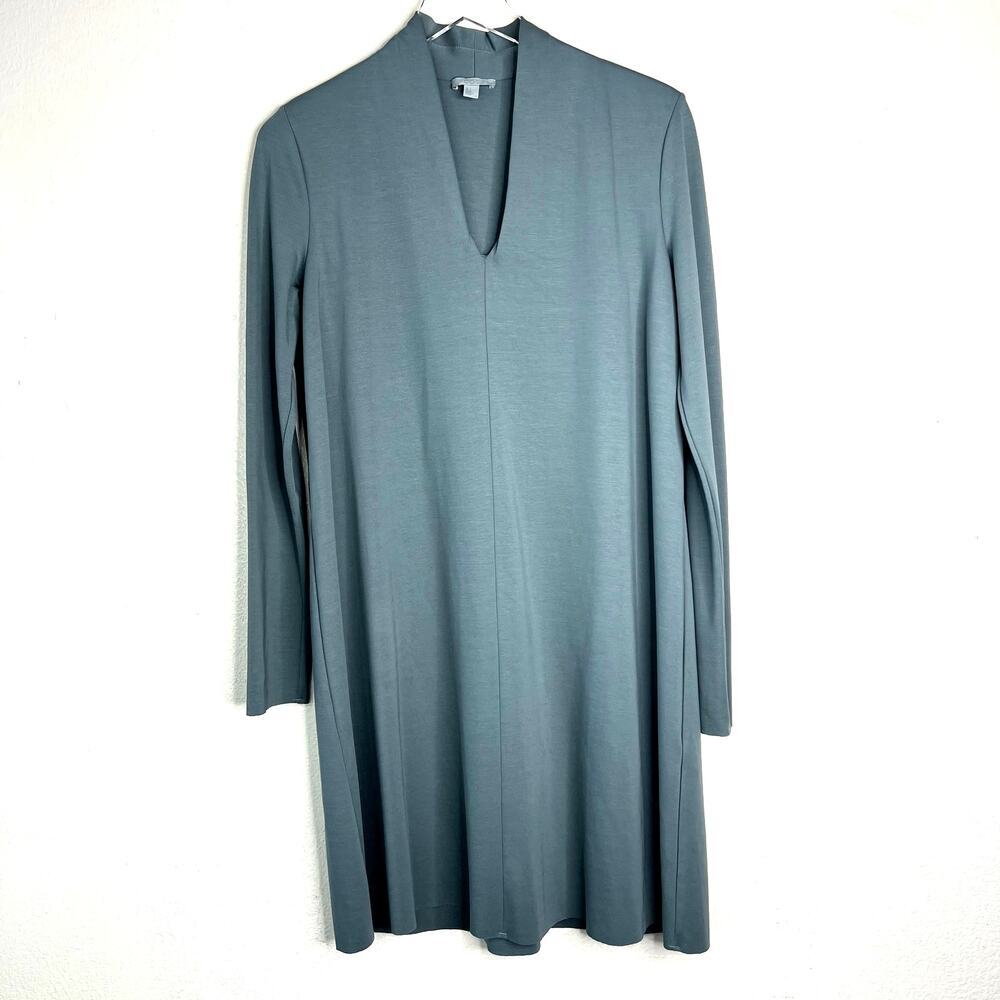 COS V-Neck Long Sleeve Tunic Dress Teal Green Mini Soft Jersey Knit SMALL
